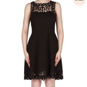 Joseph Ribkoff Laser Cut Black High Neck Fit-n-Flare Cocktail Dress Size 10